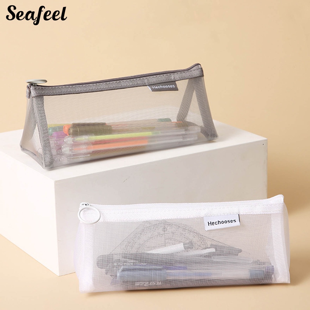 Túi Lưới Đựng Bút Chì Hình Tam Giác Sức Chứa Lớn Có Khóa Kéo