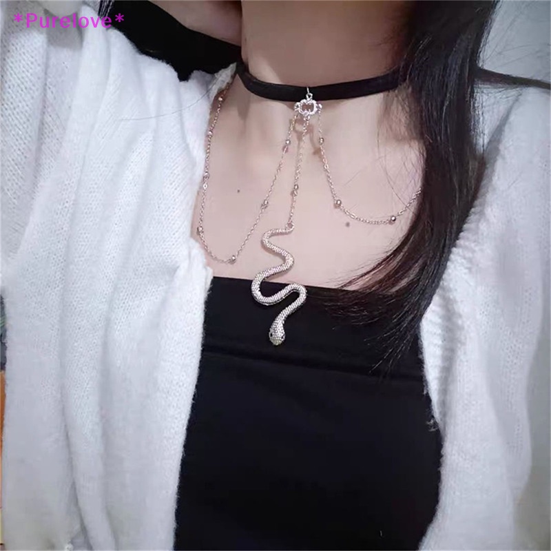 Purelove > Dây Xích Dài Màu Đen Phối Mặt Kim Loại Hình Rắn Phong Cách Bohemian Quyến Rũ Mới