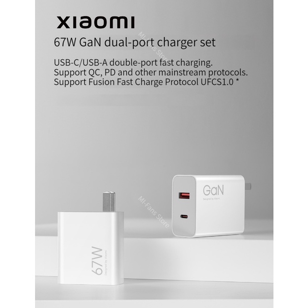 Bộ Củ + cáp Sạc Xiaomi Mi 67W GaN 1C1A/Xiaomi 35W 1A1C Hai Cổng USB-A / USB-C Cho Điện Thoại / Máy Tính Bảng / Laptop