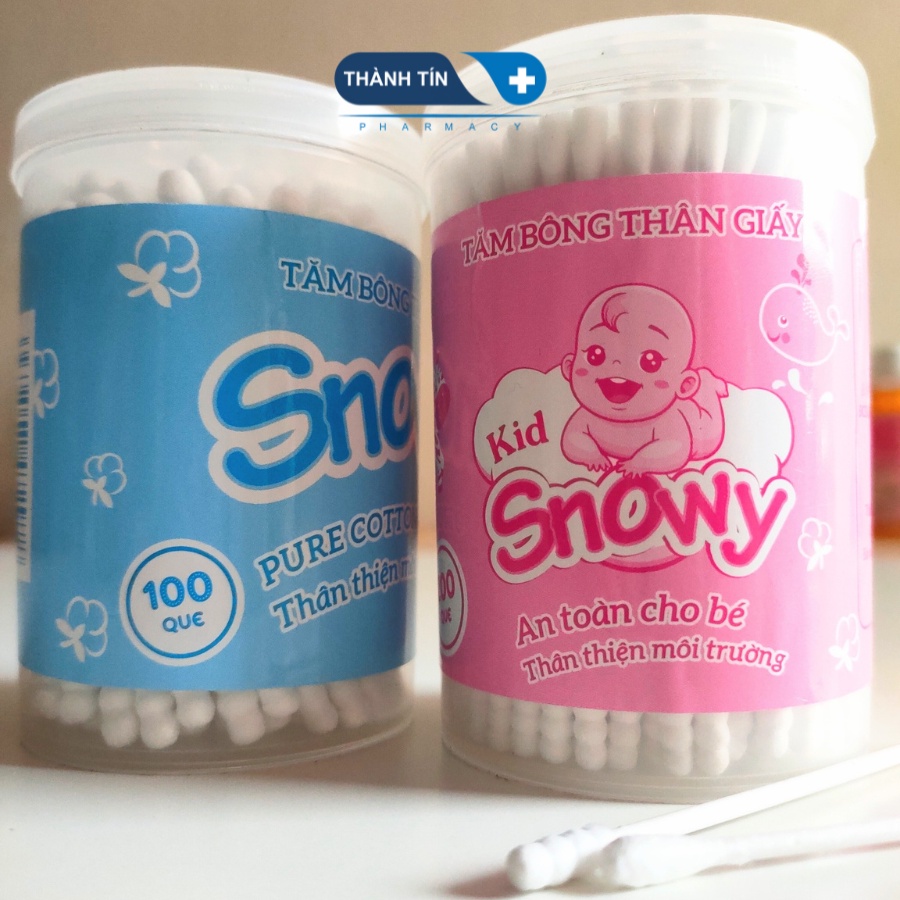 Hộp 200 Que Tăm Bông Thân Giấy Snowy Đầu Xoắn Đầu Tròn Bông Nhập Thái Lan