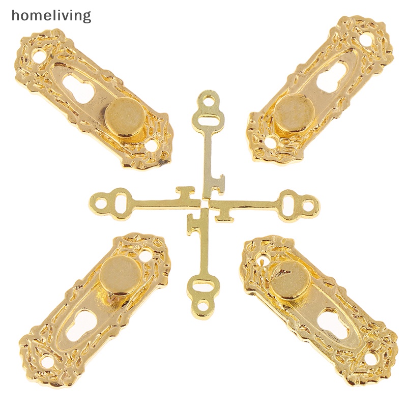 Tay Nắm Cửa Kim Loại Mini Màu Vàng Kèm Chìa Khóa Tỉ Lệ 1 / 12 Trang Trí Nhà Búp Bê