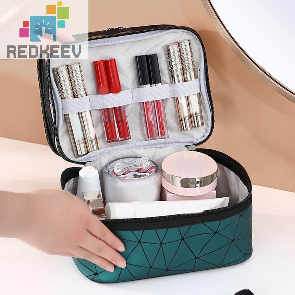 Túi Đựng Mỹ Phẩm TPU Họa Tiết Kim Cương Có Khóa Kéo Tiện Dụng Mang Theo Du Lịch