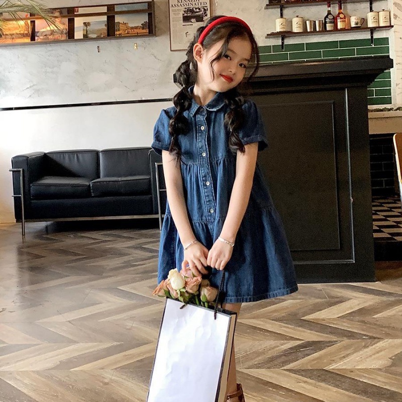 Đầm Denim Mỏng Thoải Mái Thời Trang Mùa Hè Phong Cách Hàn Quốc Cho Bé Gái