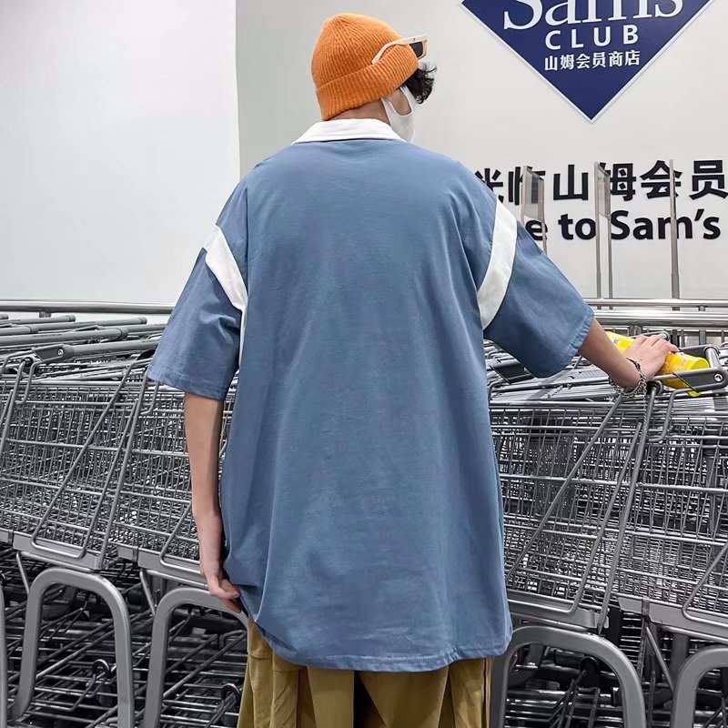 Áo Thun polo Tay Ngắn Dáng Rộng Màu Sắc Thời Trang Mùa Hè Phong Cách Hàn Quốc Cho Nam Giới