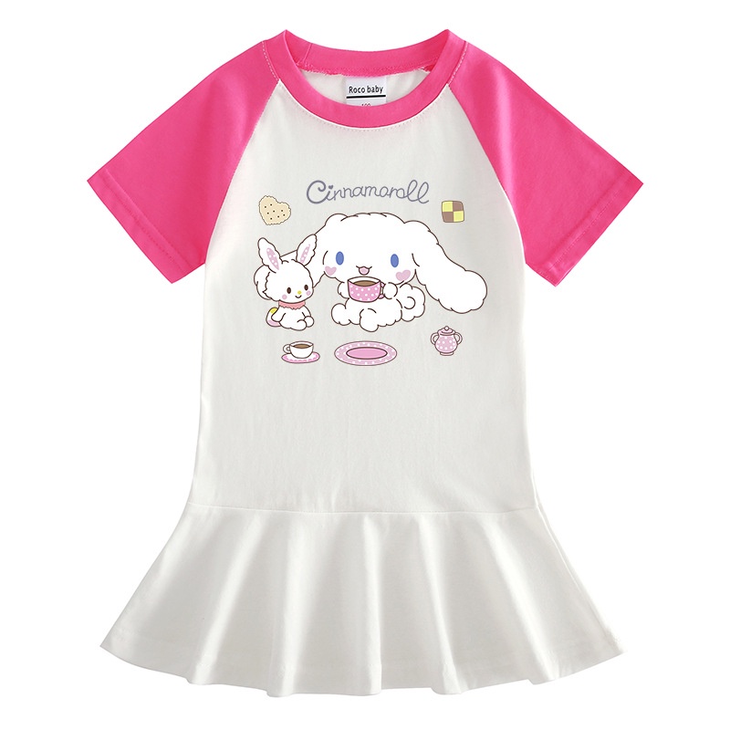 Sanrio kawali cinnamoroll váy xếp ly thoải mái màu sắc tương phản trẻ em quần áo trẻ em ins quà tặng sinh nhật cho trẻ em