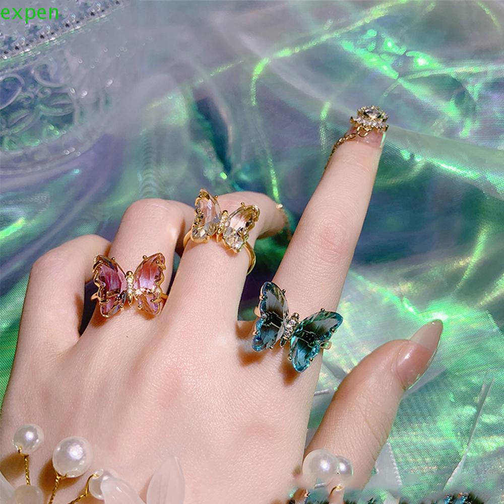 EXPEN Nhẫn Trong Suốt Hình Bướm Đơn Giản Sáng Bóng Thanh Lịch Dành Cho Nữ