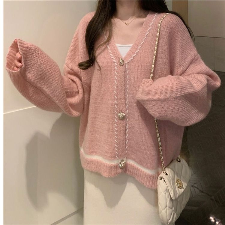 Áo Khoác Cardigan Dệt Kim Màu Trơn Dáng Rộng Thiết Kế Mới Thời Trang Dành Cho Nữ