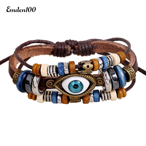 Vòng Tay Dây Da Mặt Hình Con Mắt Cho Nam Và Nữ