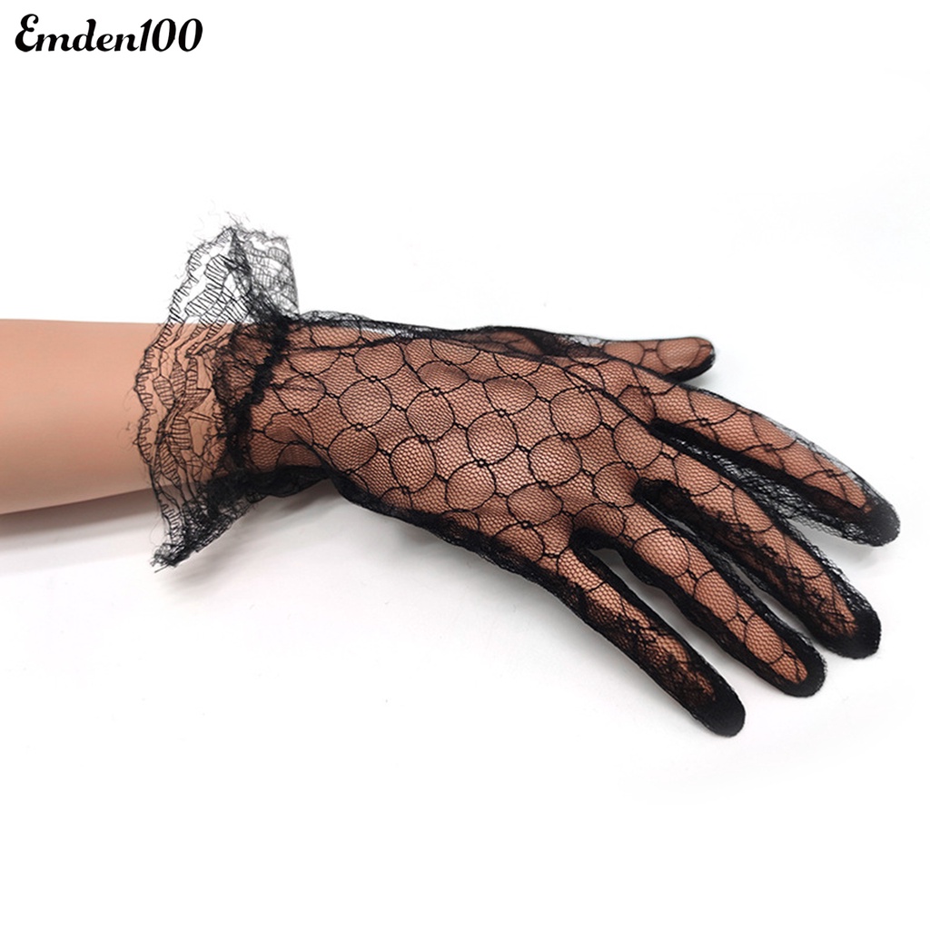 1 Đôi Găng Tay Cô Dâu Phối Ren Xuyên Thấu Màu Sắc Thanh Lịch