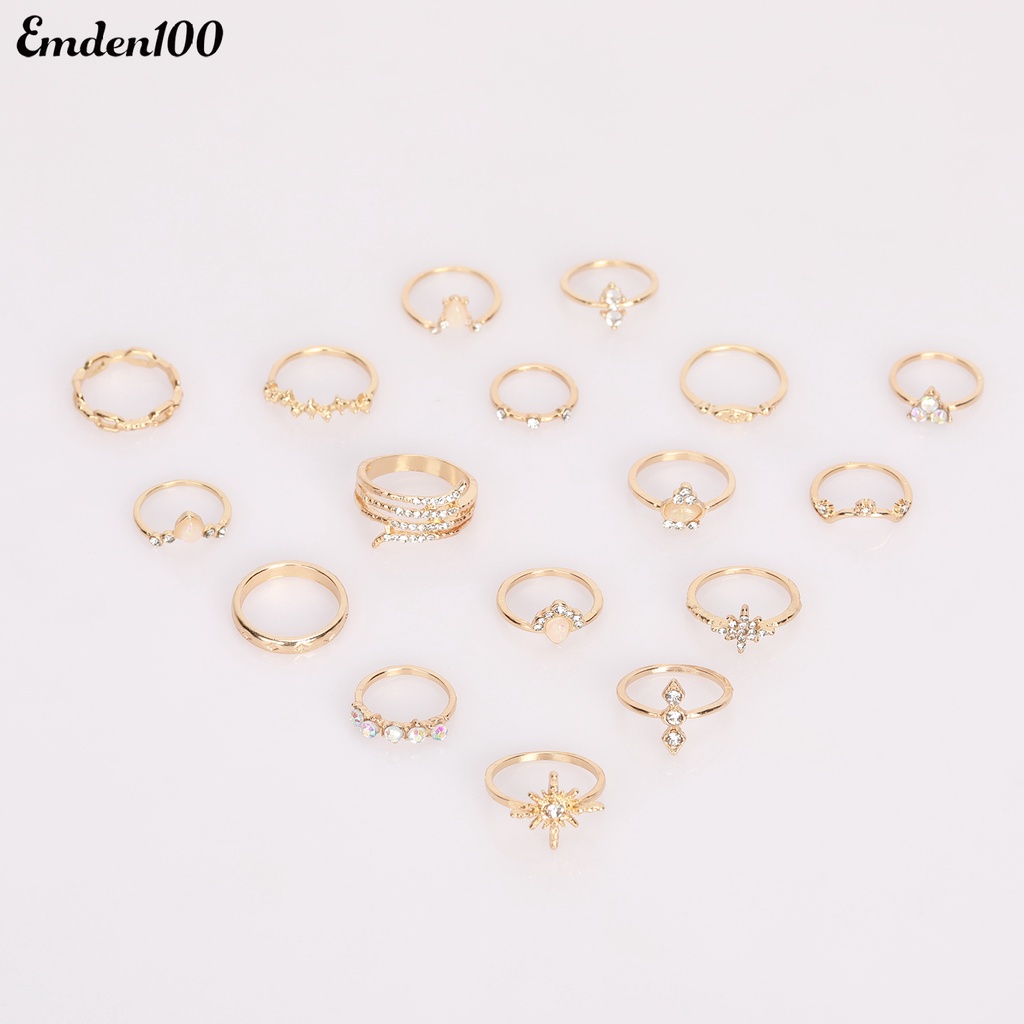 Bộ 17 Nhẫn Đính Đá Nhân Tạo Phong Cách Bohemian Thời Trang