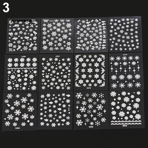 Set 12 Tấm Hình Dán Họa Tiết Bông Tuyết 3D Trang Trí Móng Nghệ Thuật DIY