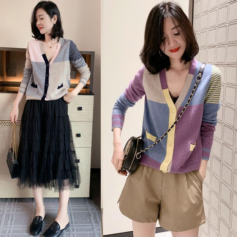 Áo Khoác Cardigan Cổ Chữ V Màu Sắc Thời Trang Phong Cách Hàn Quốc Cho Nữ