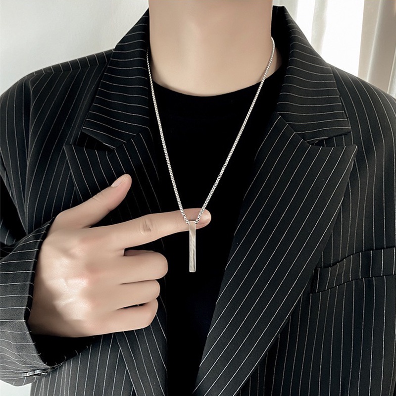 Vòng cổ Bạc Bằng Thép Không Gỉ Mặt Hình Chữ Nhật Đơn Giản Thời Trang Cho Nam Nữ