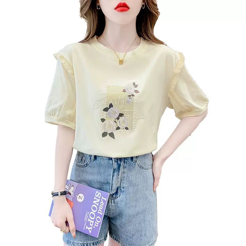 Áo Thun 100% Cotton Tay Ngắn Cổ Tròn Dáng Rộng Thời Trang Mùa Hè Phong Cách Phương Tây Dành Cho Nữ