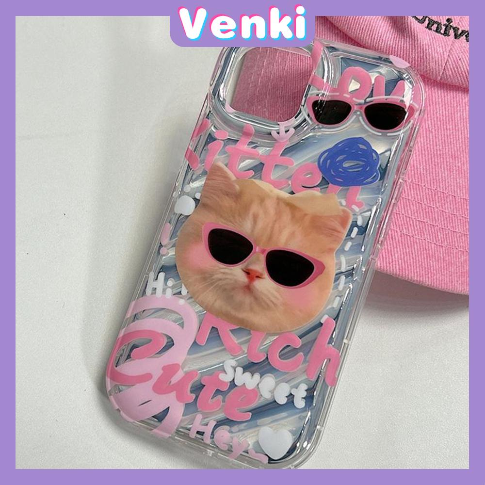 VENKI - Dành cho iPhone 11 Ốp iPhone Laser Water Ripple Case TPU Mềm Chống Sốc Clear Case Kuxun Kitten Đeo Kính Mát Tương thích với iPhone 14 Pro max 13 Pro max 12 Pro Max XR