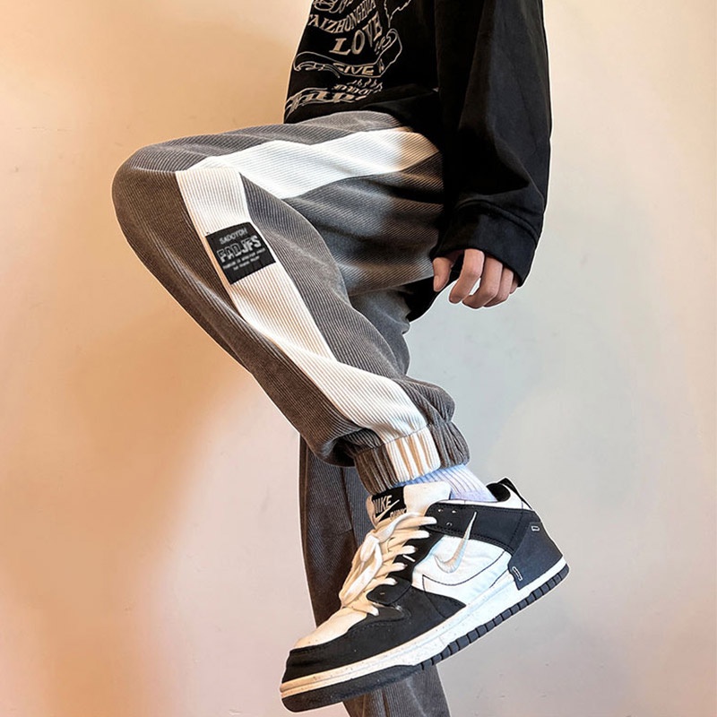 Quần Dài Thể Thao Vải Nhung Kẻ Sọc Bên Hông Thời Trang Cho Nam Và Nữ