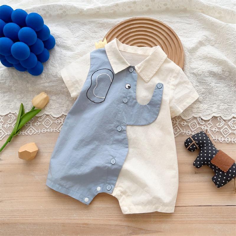 Áo Liền Quần Tay Ngắn Thoáng Khí In Hình Chú Voi Dễ Thương Thời Trang Mùa Hè Cho Bé Trai