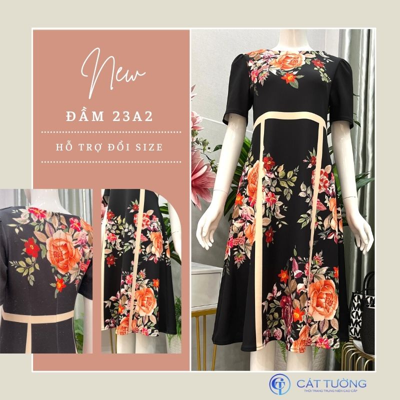 Đầm kiểu trung niên thiết kế sang trọng mát mịn tặng bà, tặng mẹ 23a2 - Thời trang Cát Tường