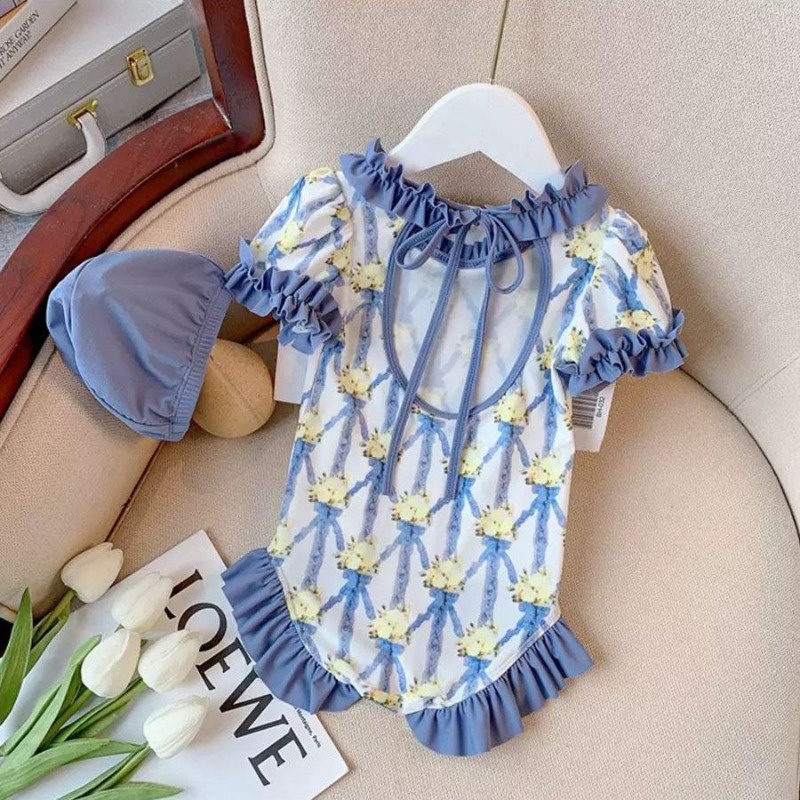 Bộ Đồ Bơi Một Mảnh Họa Tiết Hoa Hở Lưng Thời Trang Mùa Hè 2023 Cho Bé Gái