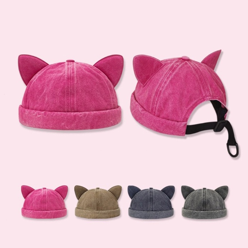 Ch *  Mũ Beanie Màu Trơn Thoáng Khí Nhiều Màu Sắc Trang Trí Tai Mèo Không Vành Mùa Hè Be