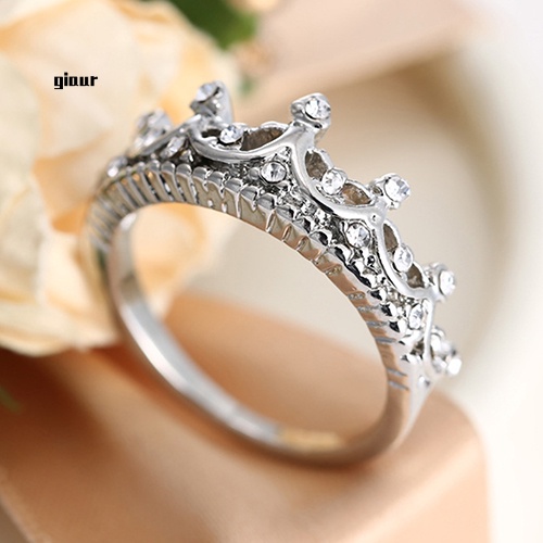 Nhẫn Mạ Bạc Hình Vương Miện Đính Đá Pha Lê Dành Cho Nữ