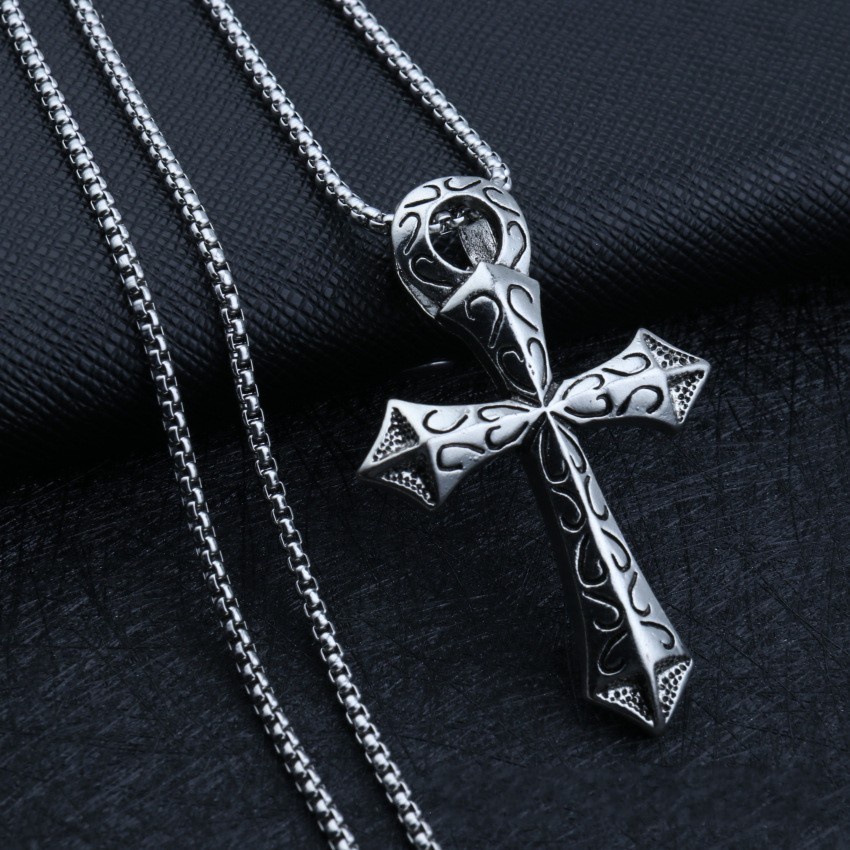 Vòng cổ Bằng Thép Không Gỉ Mặt Thánh Giá Màu Đen Than Thời Trang Cho Nam