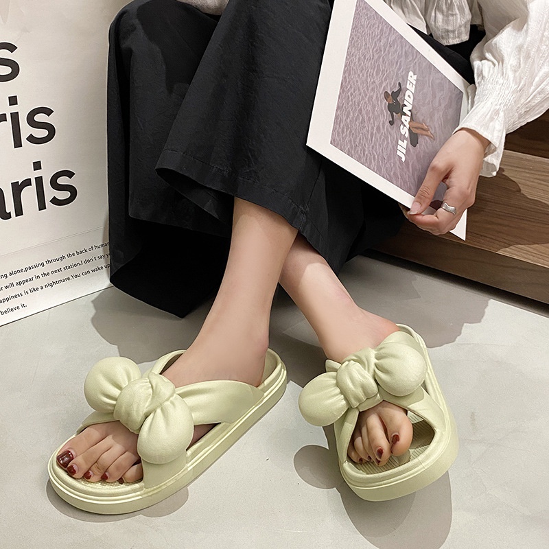 Dép Sandal Đế Dày Chống Trượt Đính Nơ Thời Trang Mùa Hè Cho Nữ