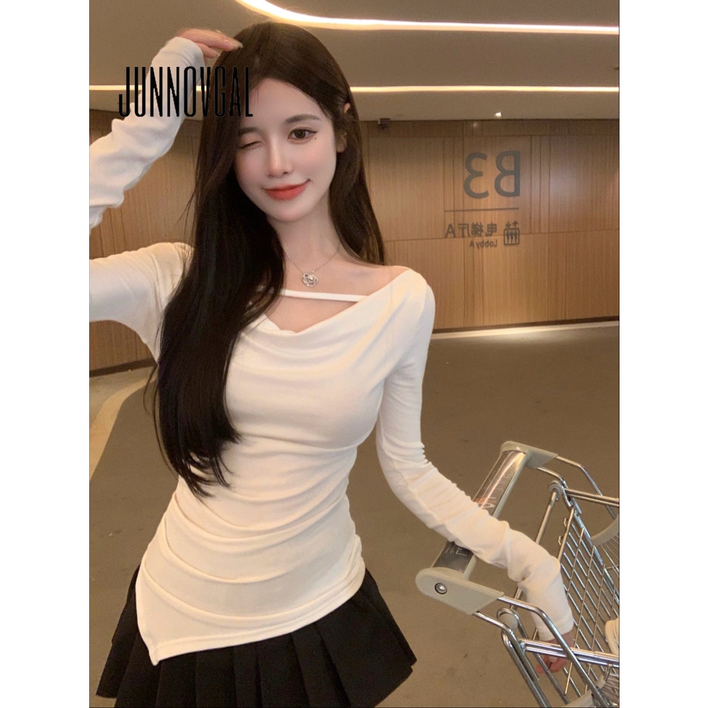 Junnovgal women 2023 thời trang mới skinny hollow sexy đa năng áo sơ mi đáy