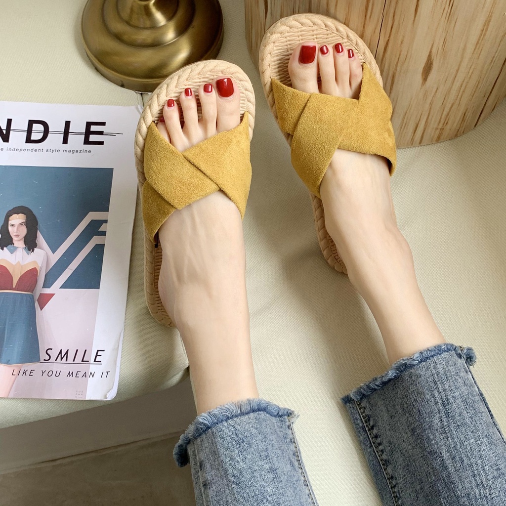 HQ Dép bánh mì guốc dép sandal nữ Màu Sắc Đơn Giản Thoải Mái Cao Gót Chống Trơn Trượt dép đế xuồng 32z072609