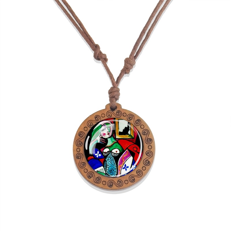 Vòng cổ Mặt Kính Bằng Gỗ Phong Cách Picasso Cổ Điển