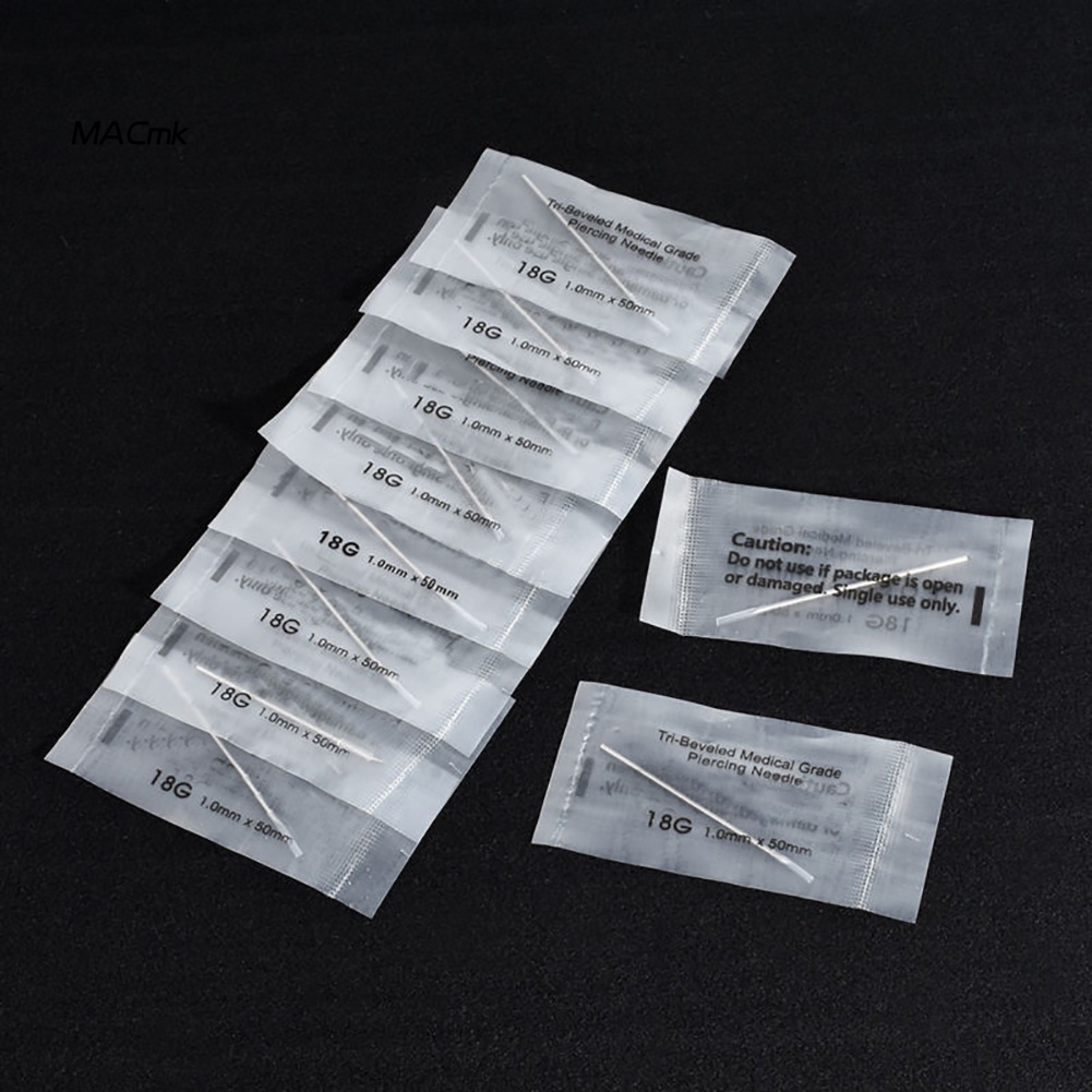 Bộ 10 Kim Xỏ Khuyên 12 / 14 / 16 / 18 / 20G Bằng Thép Dùng Một Lần