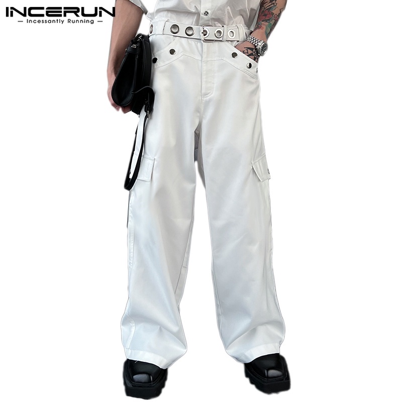 INCERUN Quần Dài Ống Rộng Phối Nhiều Túi Phong Cách Hàn Quốc Cho Nam