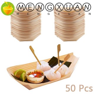 Set 50 khay gỗ dùng đựng sushi hình chiếc thuyền sử dụng một lần