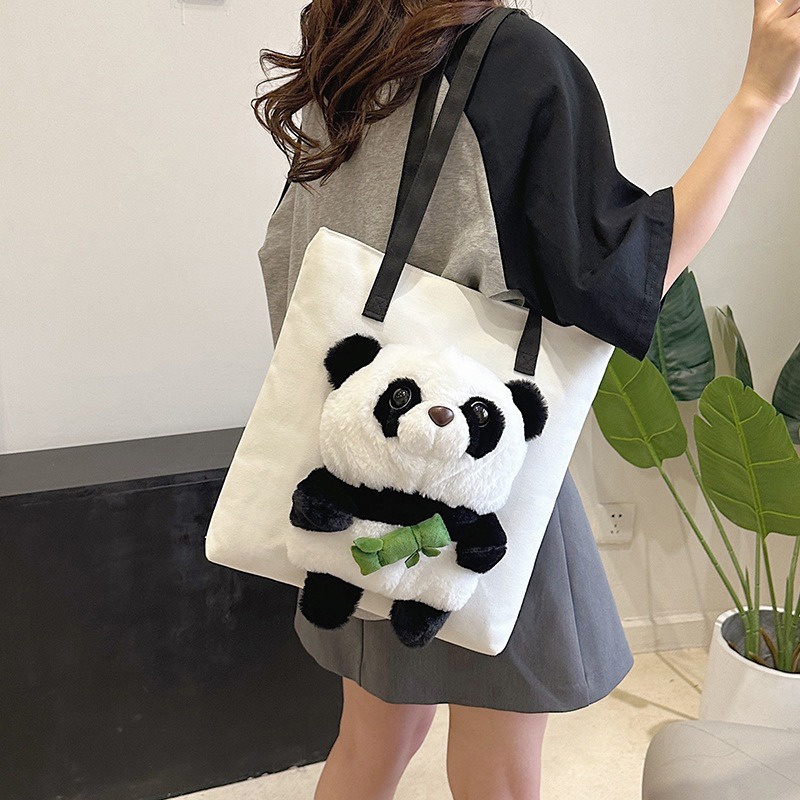 Túi tote Vải canvas Hình Gấu Trúc Hoạt Hình Nhật Bản Dễ Thương Thời Trang 2023 Cho Nữ