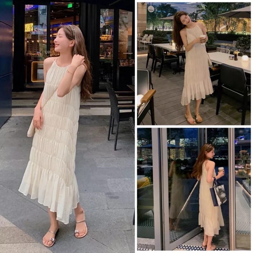 XVN08 - VÁY 2 DÂY DẬP LY BE ĐUÔI CÁ CHO NỮ