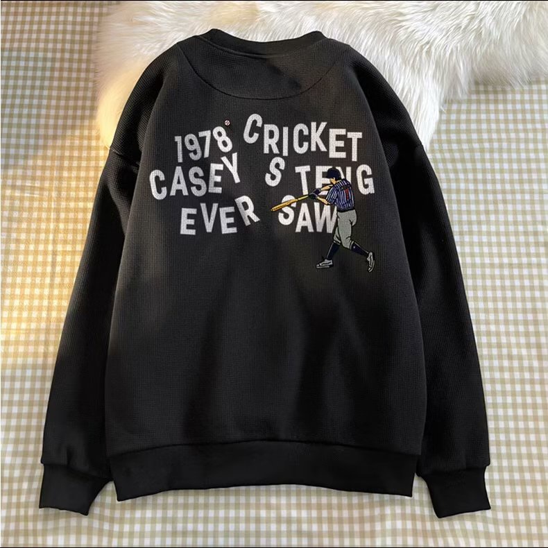 Áo Nỉ Tay Dài Dáng Rộng In Chữ Waffle Phong Cách Mỹ Thời Trang Cho Nam Và Nữ Size M-5XL