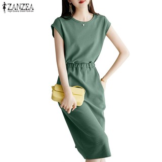 Đầm dệt kim ZANZEA không tay cổ tròn phong cách Hàn Quốc cho nữ