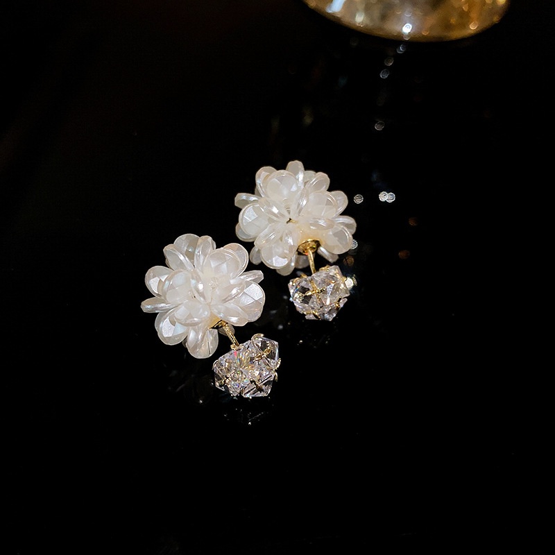 Bông Tai Mạ Bạc Hình Hoa Đính Đá Zircon Thời Trang Hàn Quốc Sang Trọng Cho Nữ