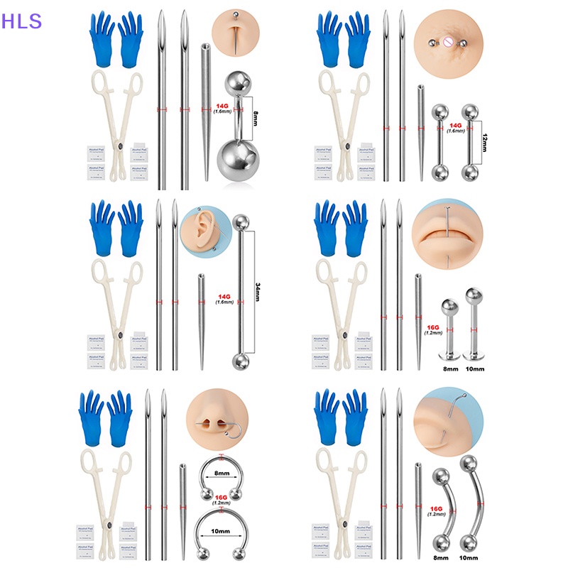 Bộ Dụng Cụ Xỏ Khuyên Bằng Thép Phẫu Thuật Dụng Cụ Kẹp Sụn / Lưỡi / Chân Mày