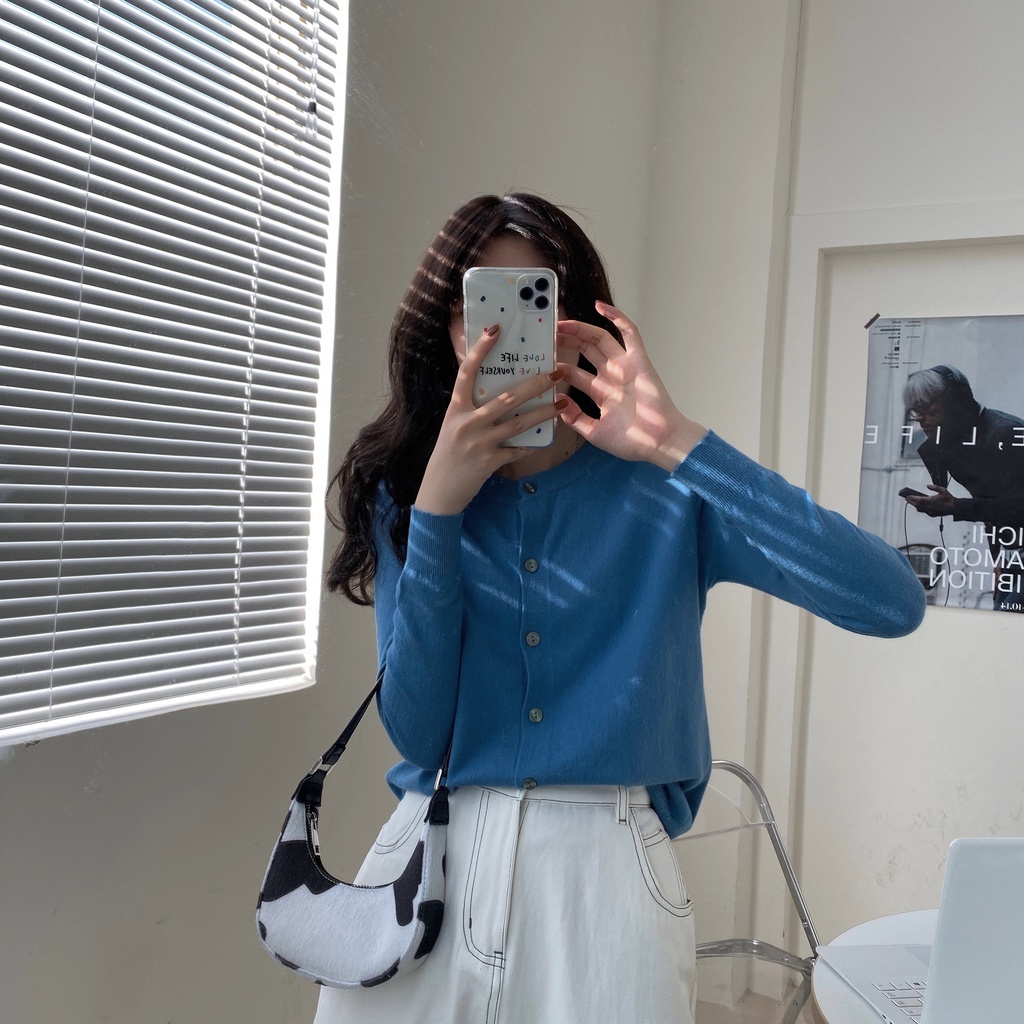 Áo Khoác Len cardigan Tay Dài Cổ Tròn Màu Trơn Dáng Rộng Thời Trang Mùa Thu Hàng Mới Dành Cho Bạn Nữ