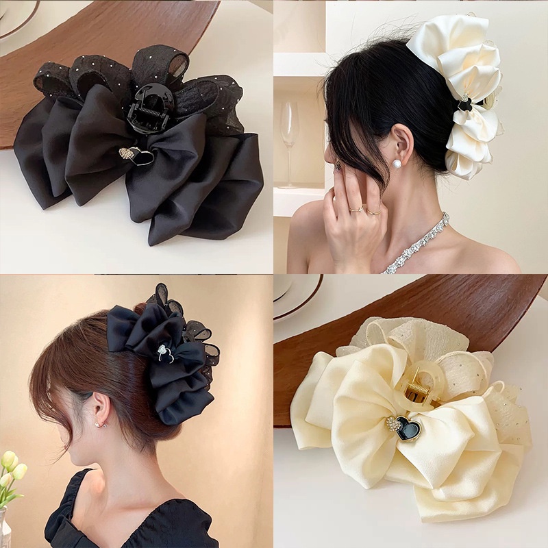 Kẹp Tóc Nơ Hai Mặt Bằng Satin Thời Trang Hàn Quốc Cho Nữ