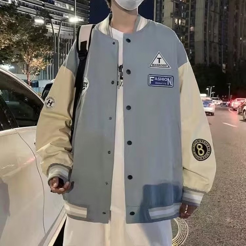 Áo Khoác Bóng Chày Dáng Rộng Phối Màu Tương Phản Thời Trang Xuân Thu Cá Tính Cho Nam