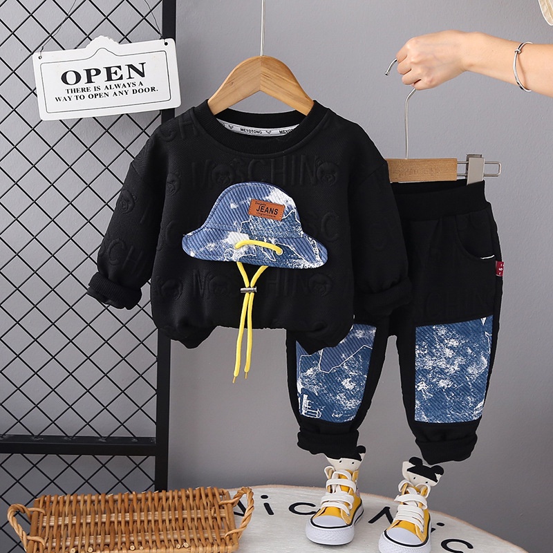 Bộ Đồ cotton Thời Trang Xuân Thu 2023 Gồm Áo Sweater + Quần Dài Thể Thao Cho Bé Trai
