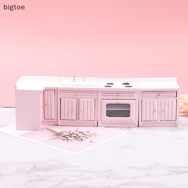 Bigtoe 1:12 dollhouse miniature corner tủ rửa chậu rửa phụ kiện ghế dài nấu ăn boutique