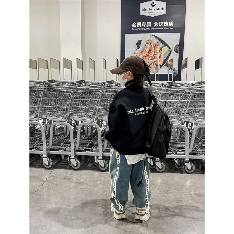 Quần jean bé trai QB360 sz 90-150 màu xanh sọc chữ, quần chất denim cho bé thời trang thu đông