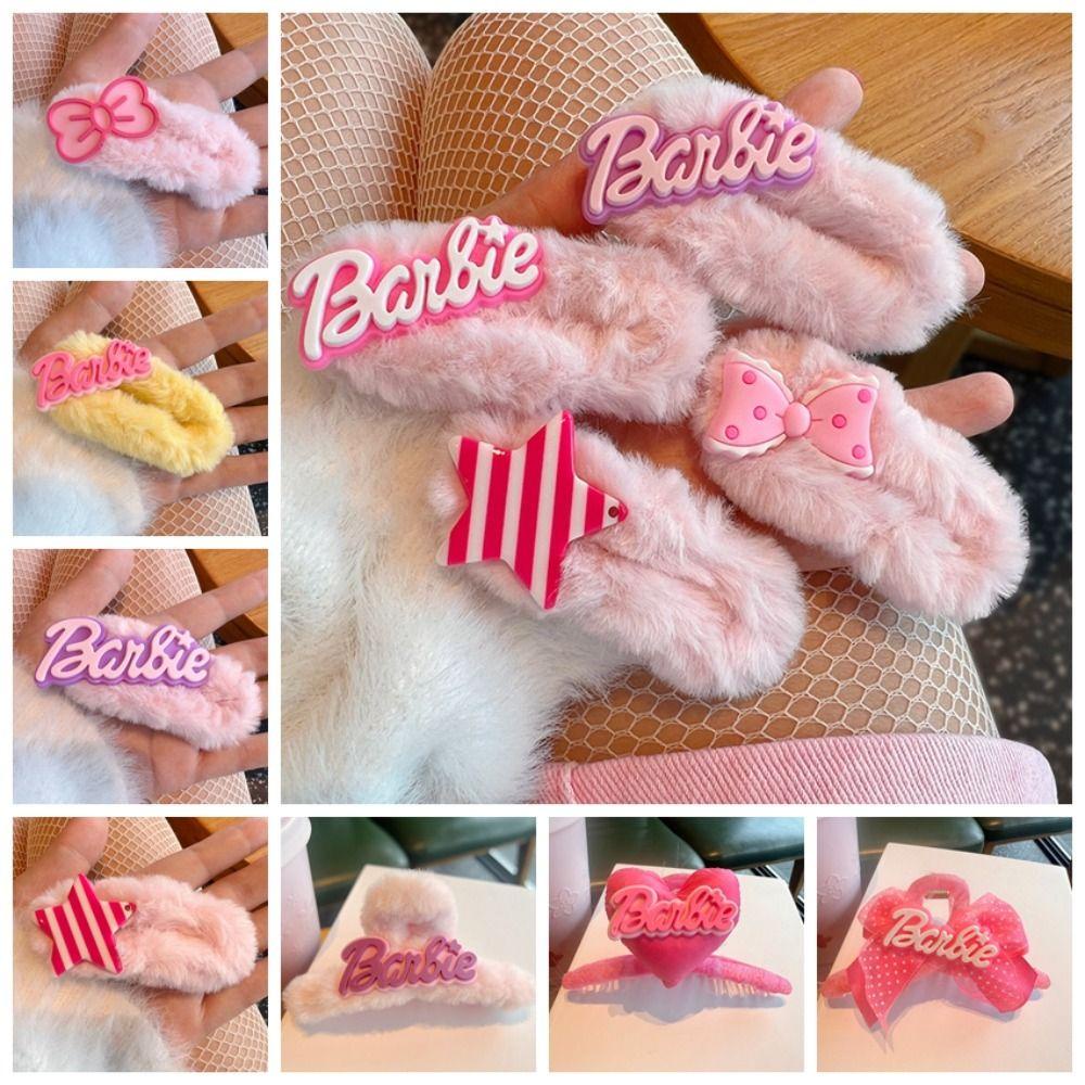 Cleoes barbie letter claw clip, plush love heart barbie pink hair clip, fashion harajuku duckbill clip headwear girls