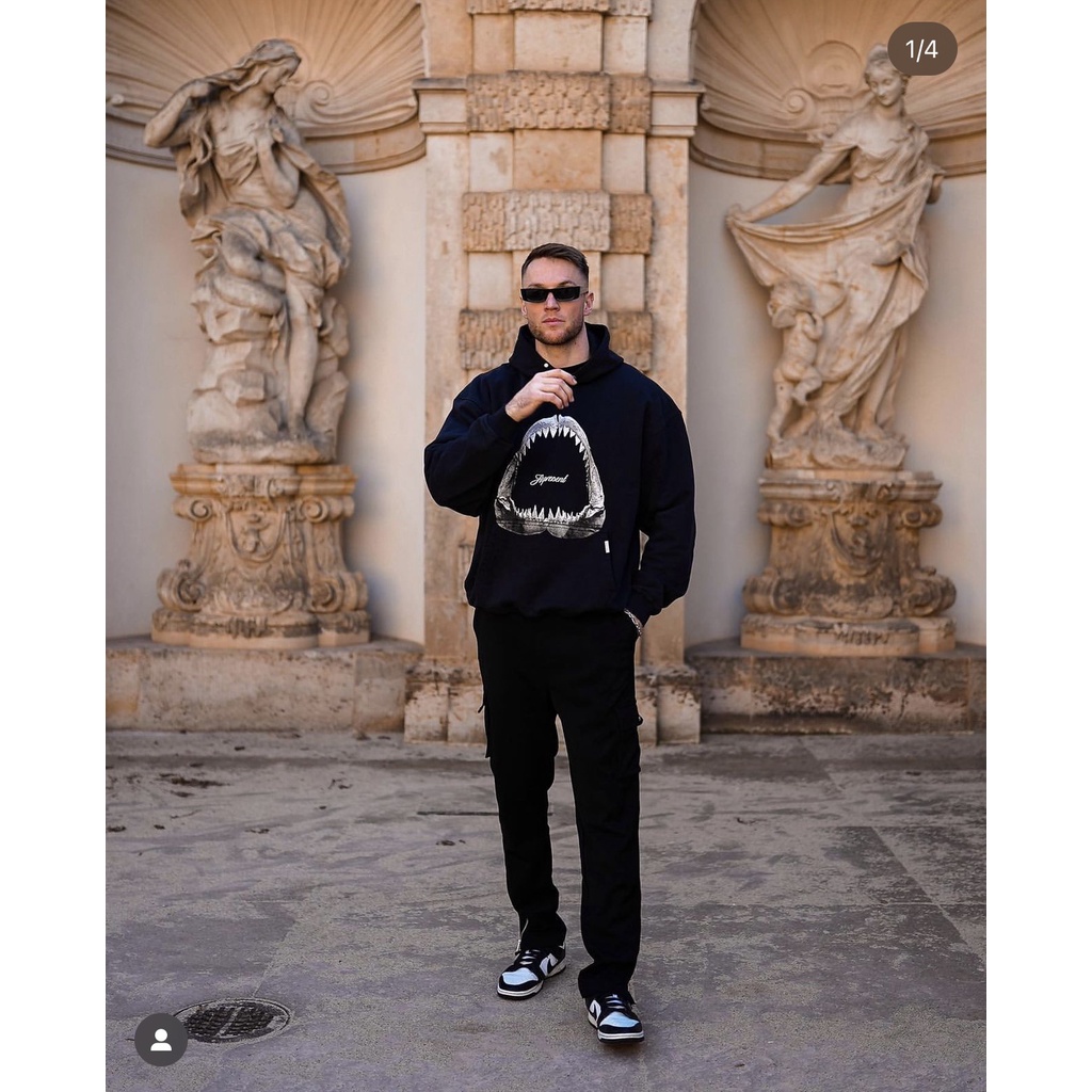 OYRA REPRESENT shark teeth retro washed old printed hooded sweater 400G Terry Cotton