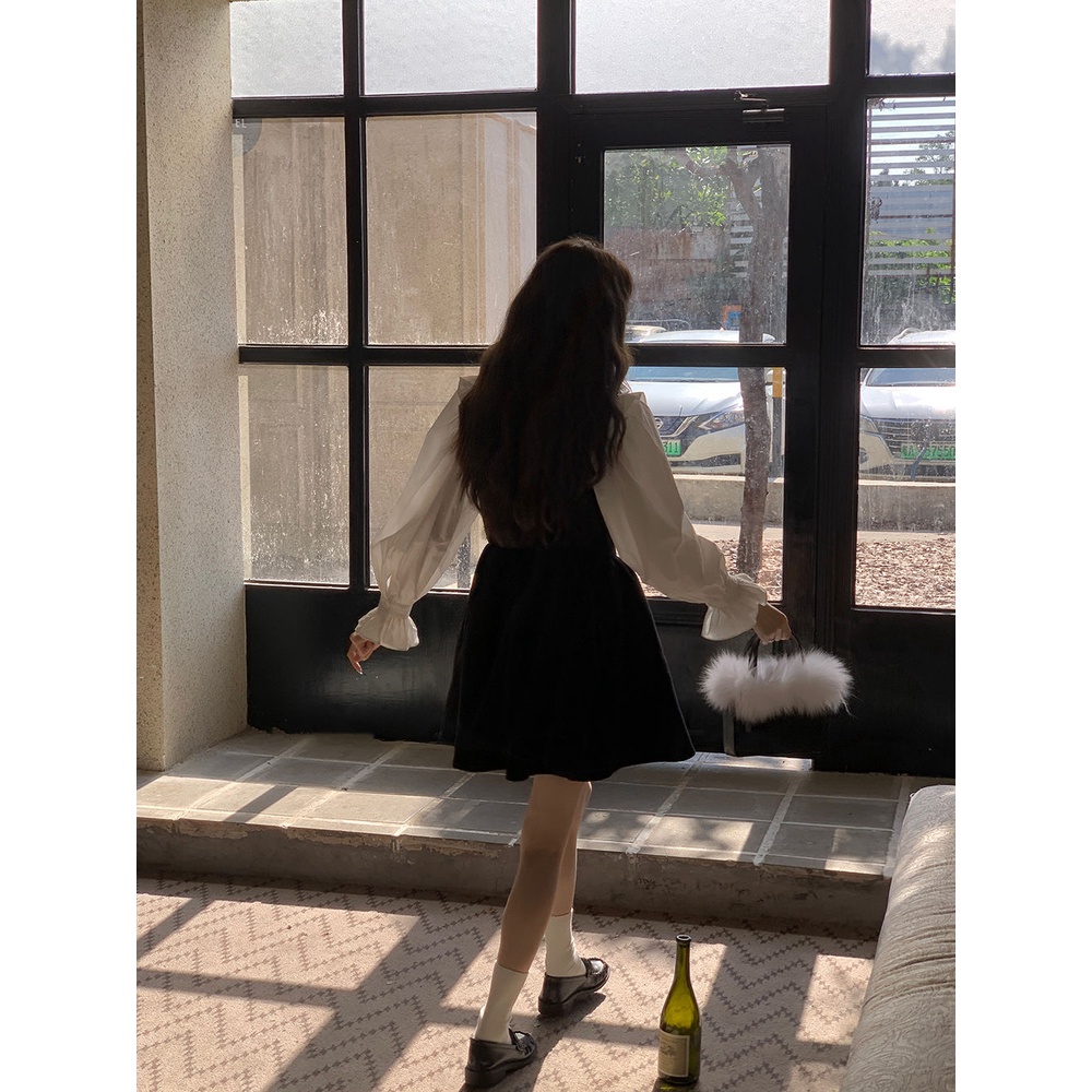 Set Áo Sơ Mi + Đầm Sát Nách Nhấn Eo Phong Cách Hàn Quốc