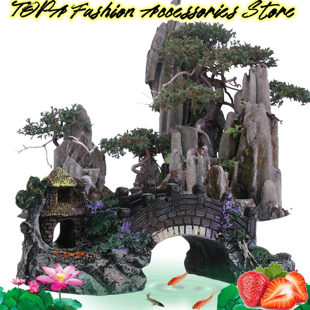 Topabc1 cầu nhân tạo non bộ phụ kiện hồ cá cây arbor cây trang trí bể cá