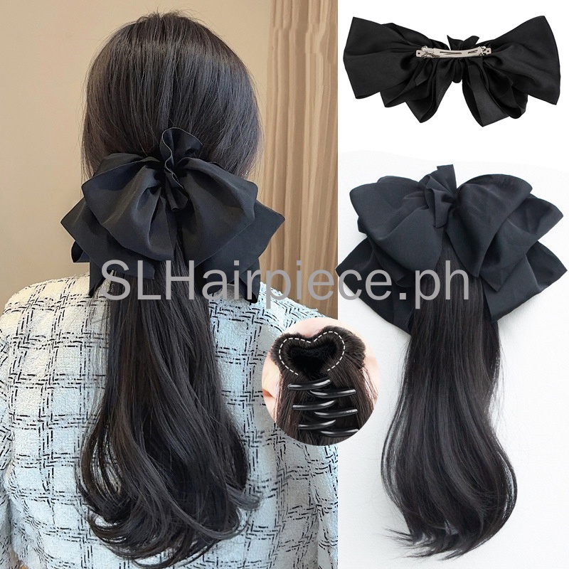 Dài 50cm sóng nước xoăn kẹp tóc đuôi ngựa tóc giả có nơ nối tóc tổng hợp cho phụ nữ thời trang
